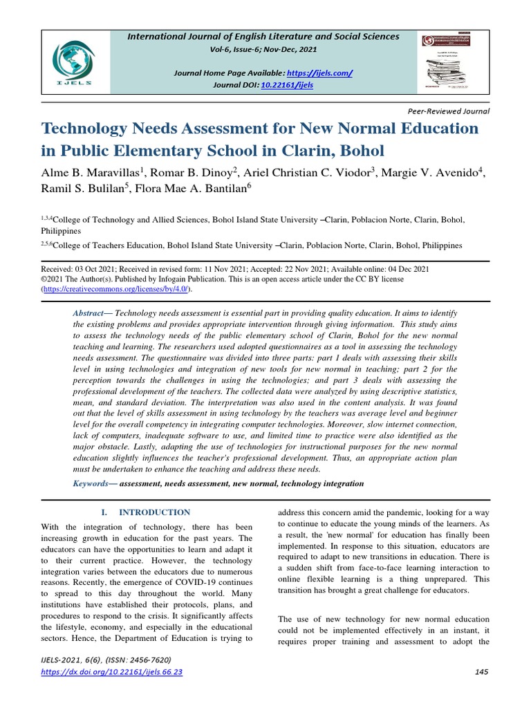 Technology Needs Assessment For New Normal Education in Public ...