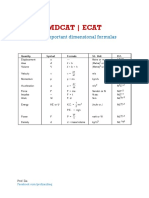 Mdcat - Ecat: Some Important Dimensional Formulas