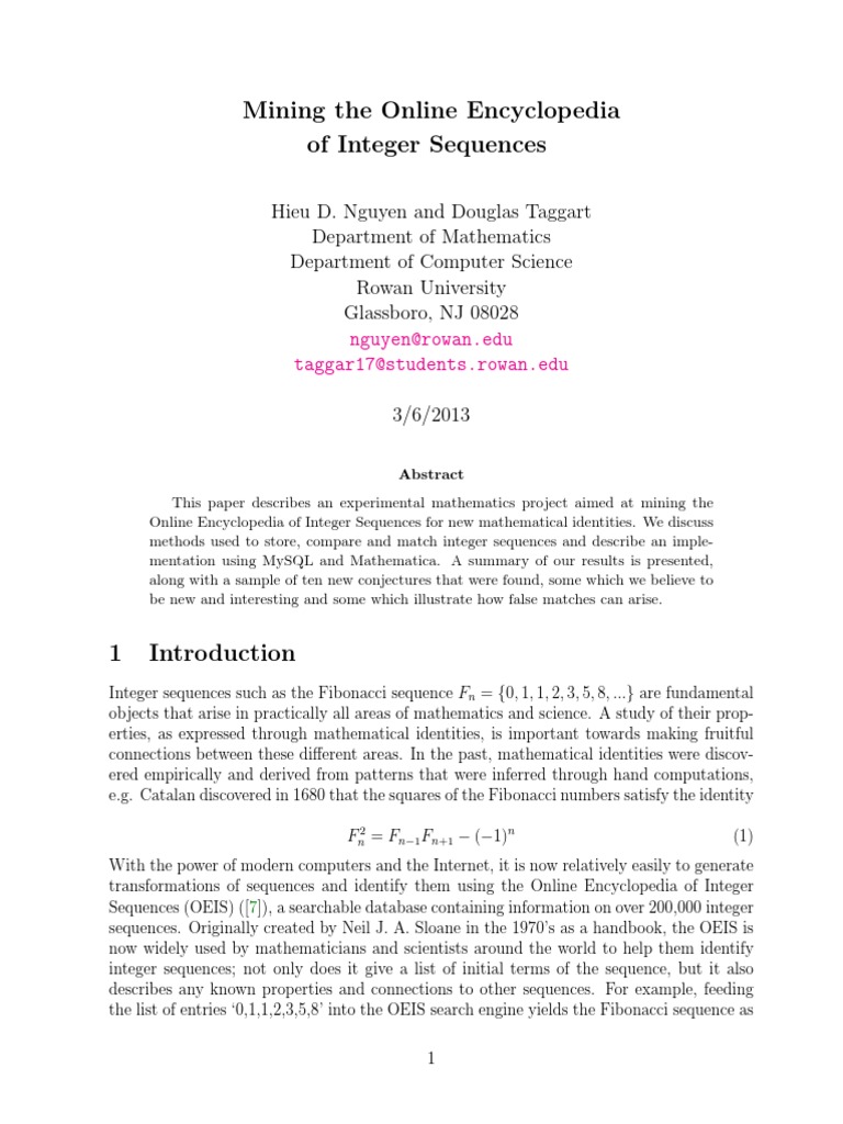 Mining The Online Encyclopedia of Integer Sequences Nguyen, Taggart