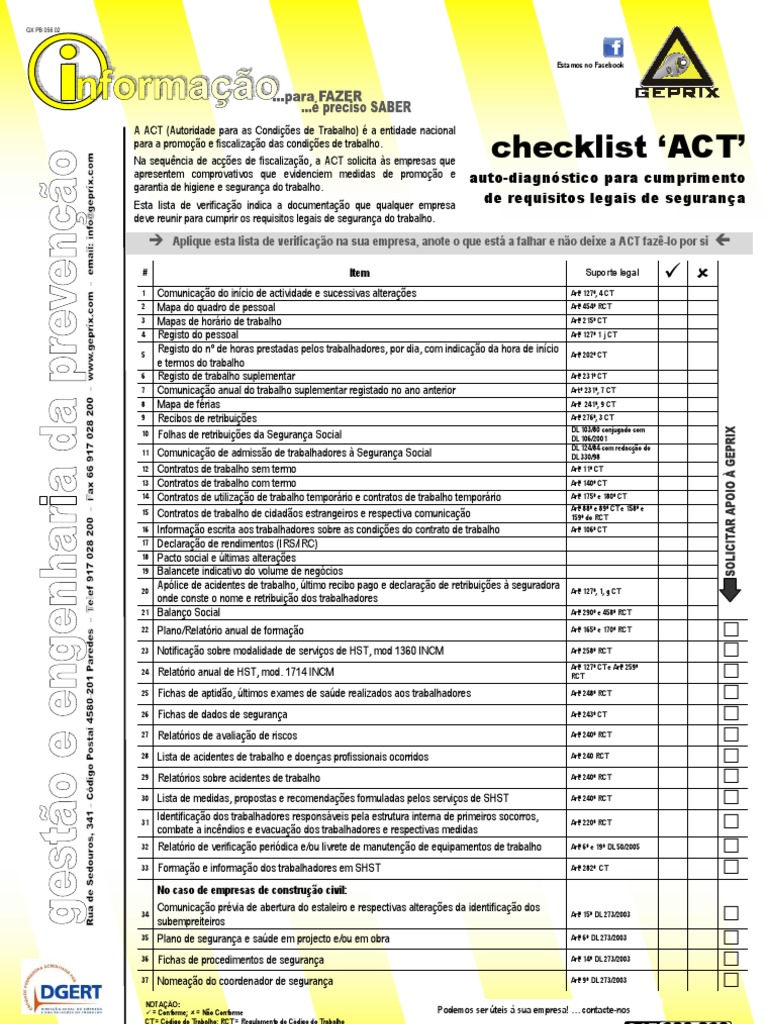 Checklist de Segurança do Trabalho ACT | PDF | Bem-estar | Médico
