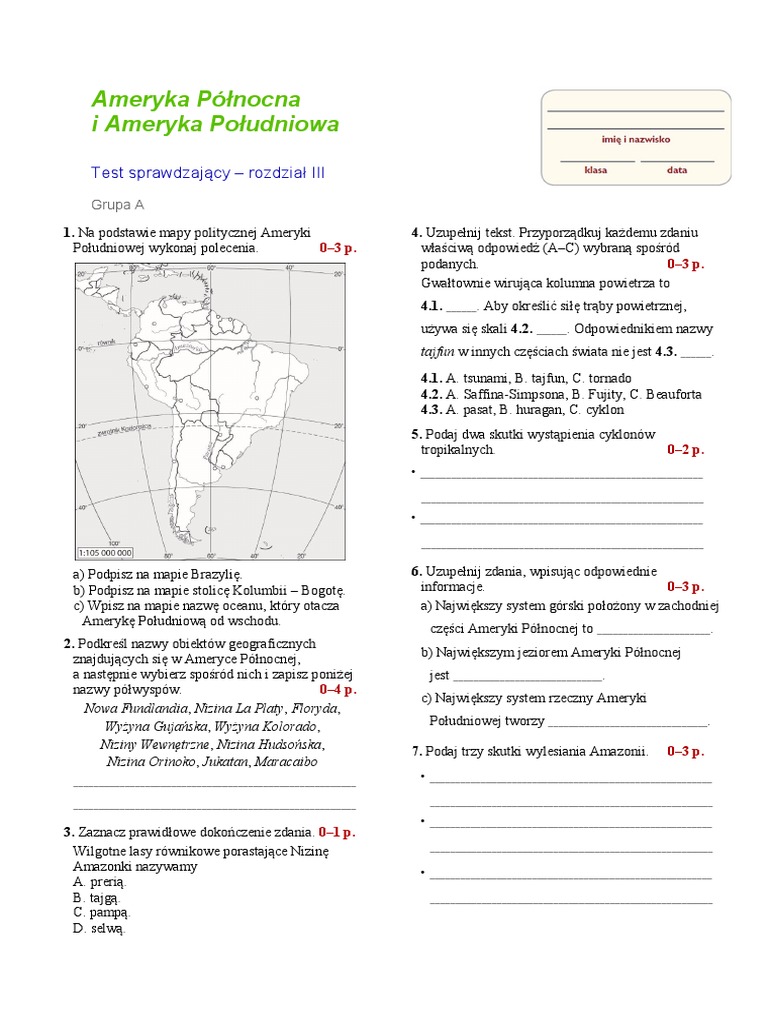 Sprawdzian Ameryka Klasa 8 Nowa Era