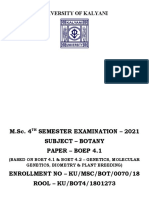 University of Kalyani: M.Sc. 4 Semester Examination - 2021 Subject - Botany Paper - Boep 4.1