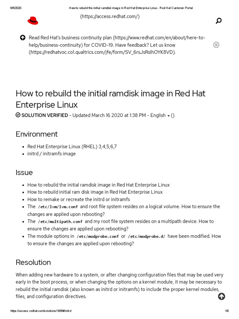 How To Rebuild The Initial Ramdisk Image in Red Hat Enterprise Linux ...