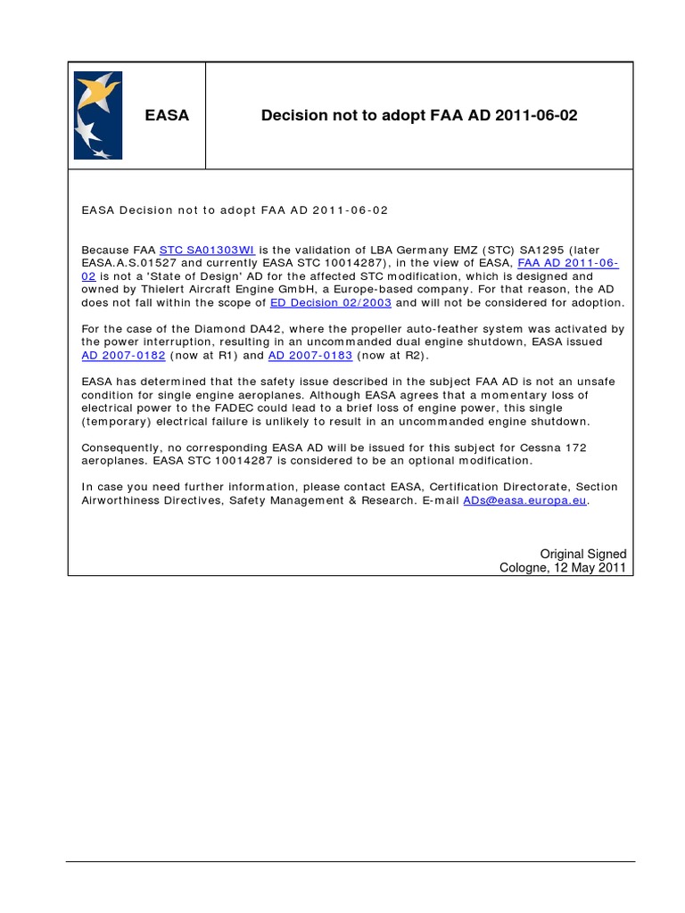 EASA Rejects FAA AD 2011-06-02 | PDF