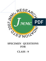 Specimen Questions FOR Class - 9