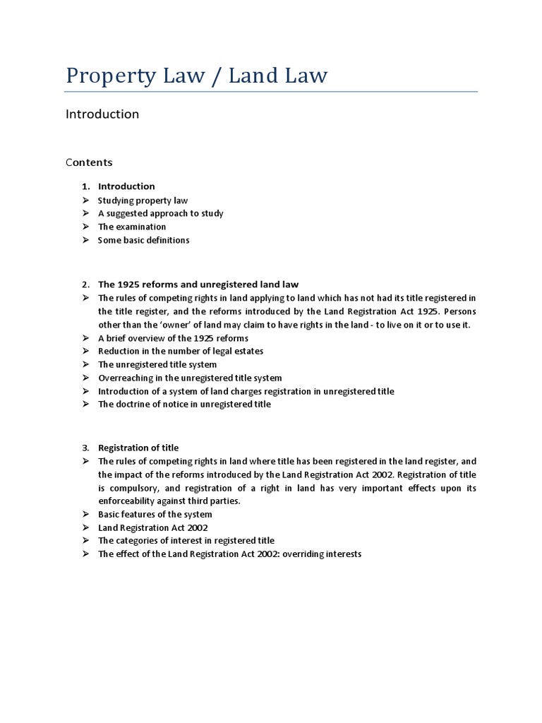 Overview of Land Law Principles | PDF | Concurrent Estate | Lease