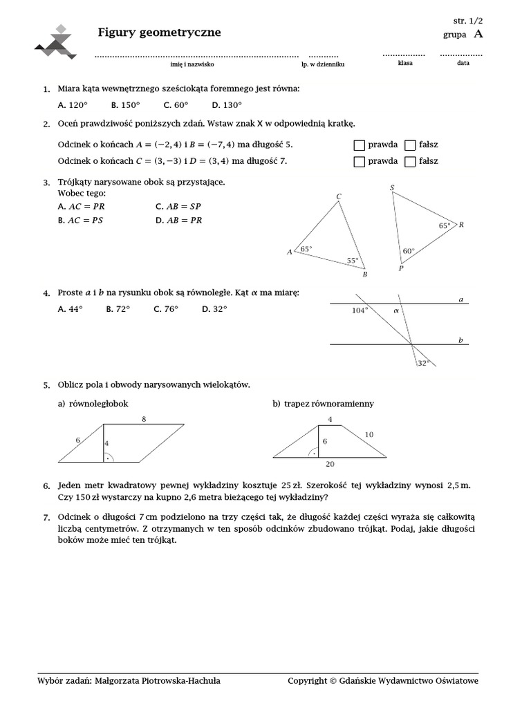 Figury Geometryczne Klasa 5 Zadania Pdf