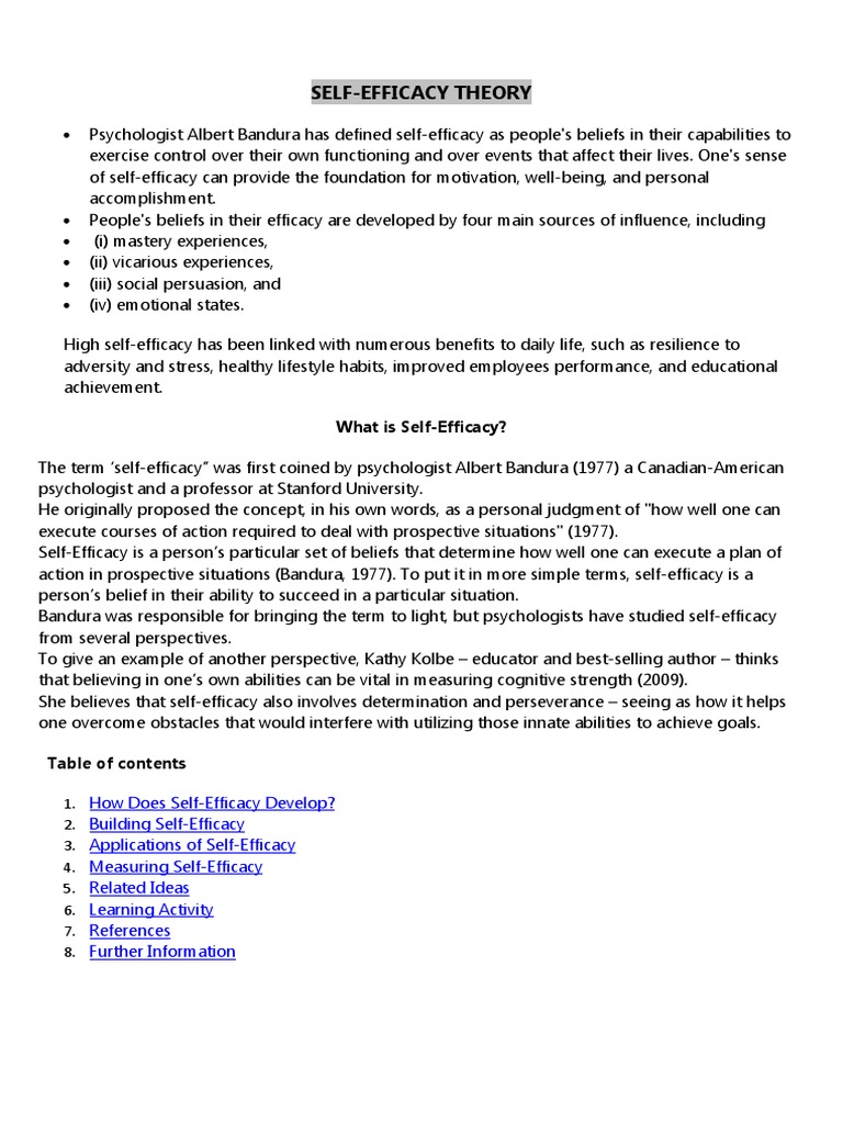 Understanding Self-Efficacy Sources | PDF | Self Efficacy ...