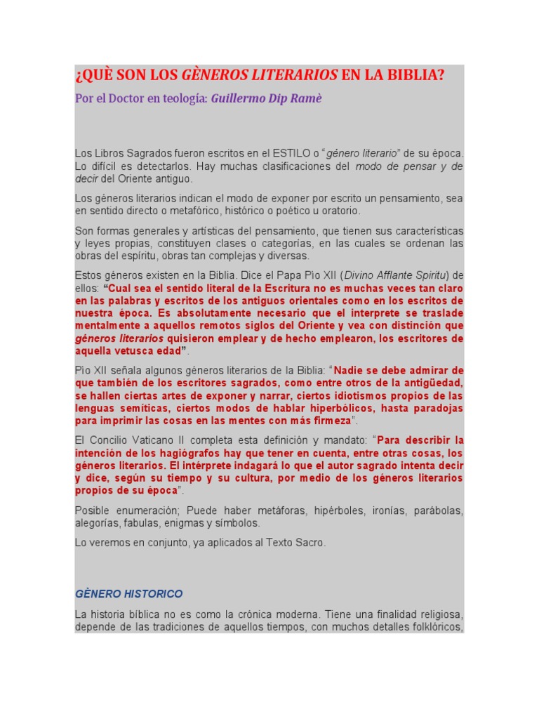 Qué Son Los Géneros Literarios En La Biblia Pdf Biblia Salmos