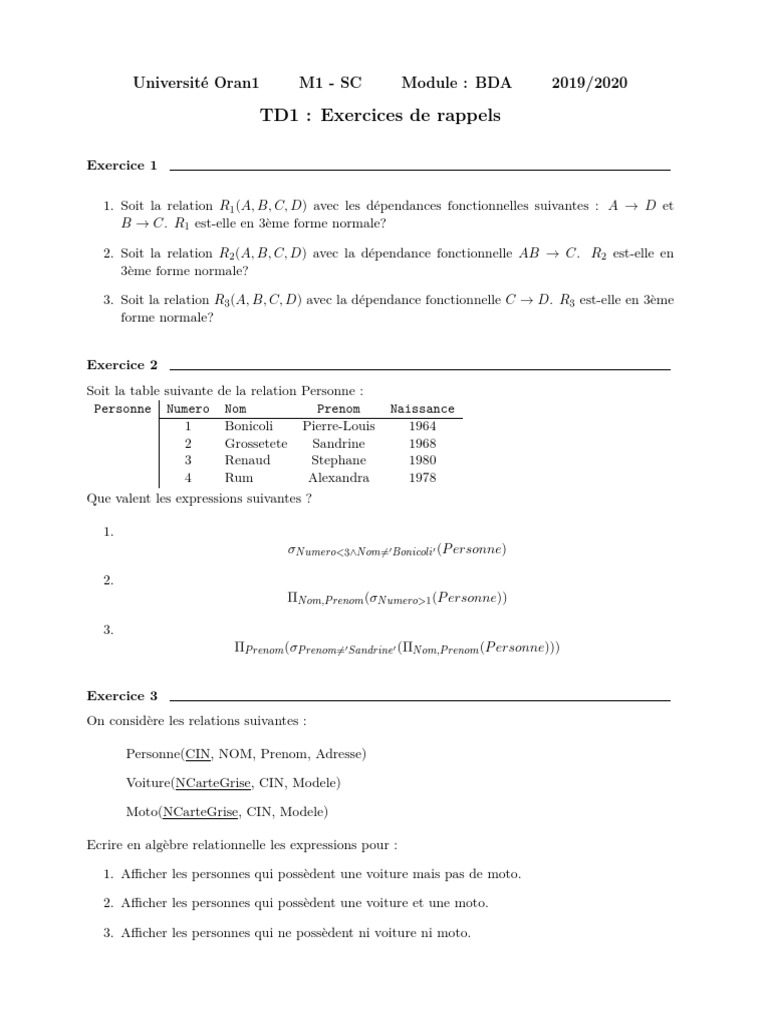 TD1 BDA BabaHamed | PDF | Informatique | Modèle de données