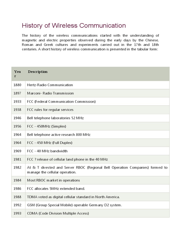 History Of Wireless Communication Pdf Mobile Phones 4 G