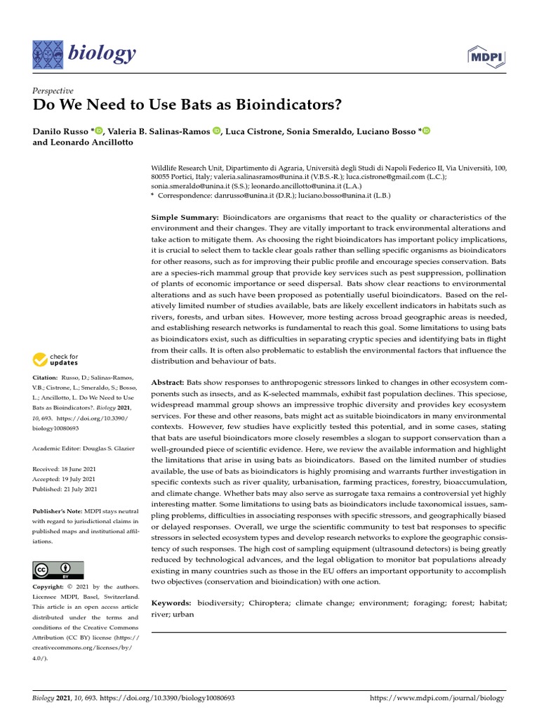 Biology: Do We Need To Use Bats As Bioindicators? | PDF | Biodiversity