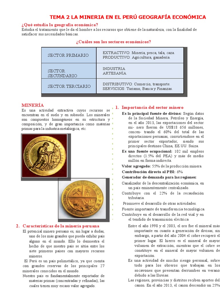 Tema 2 La Mineria en El Perú Geografía Económica 5to - 29 Oct | PDF ...