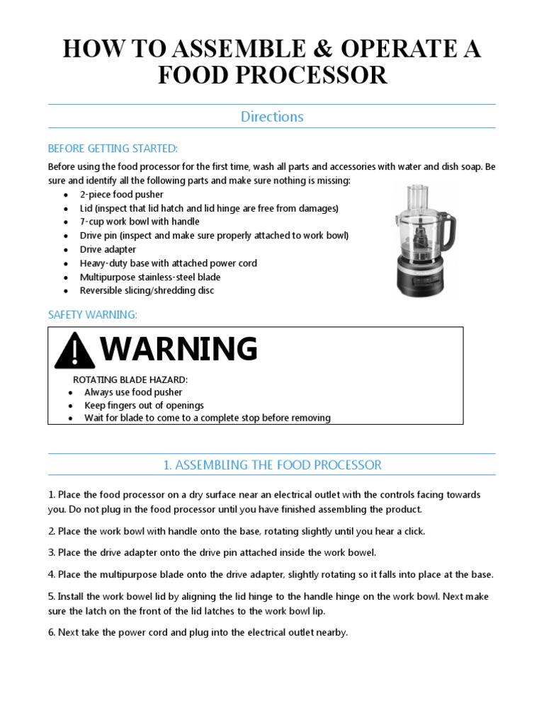 How To Assemble Food Processor PDF Food Processor Ac Power Plugs
