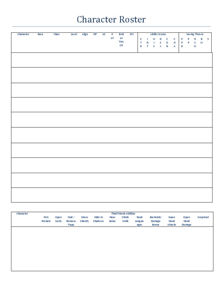 Character Roster Sheet1 | PDF