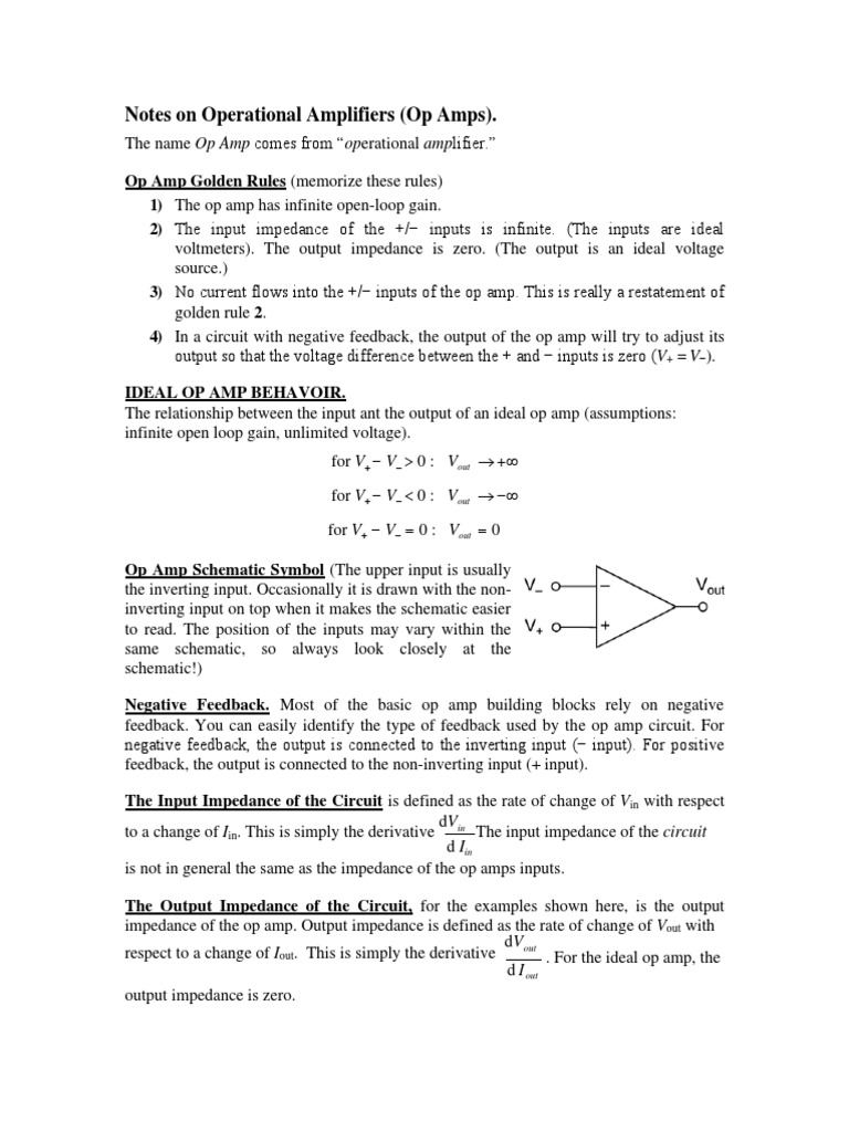 Notes On Operational Amplifiers (Op Amps) PDF Operational Amplifier
