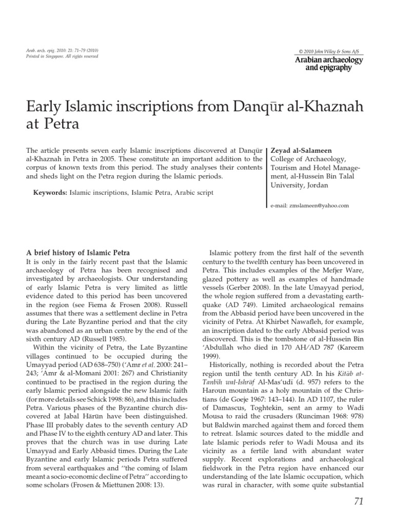 Early Islamic Inscriptions From Danq U R Al-Khaznah at Petra | PDF ...