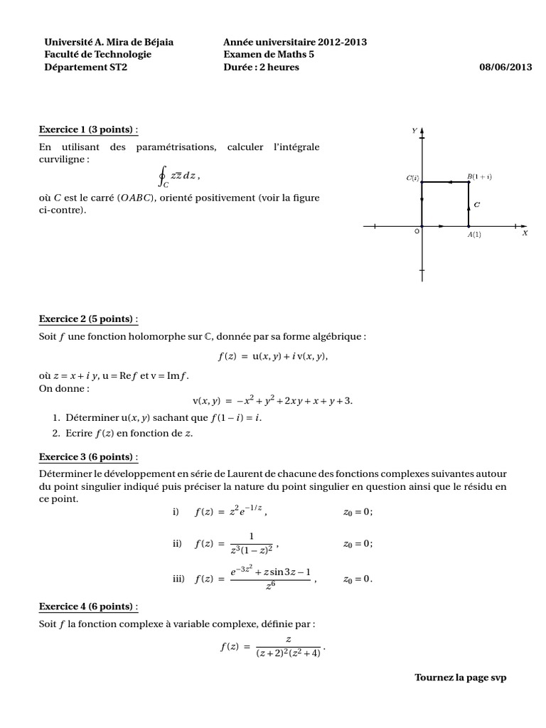 Examen de Maths 5 - Analyse Complexe | PDF | Analyse complexe | Intégral