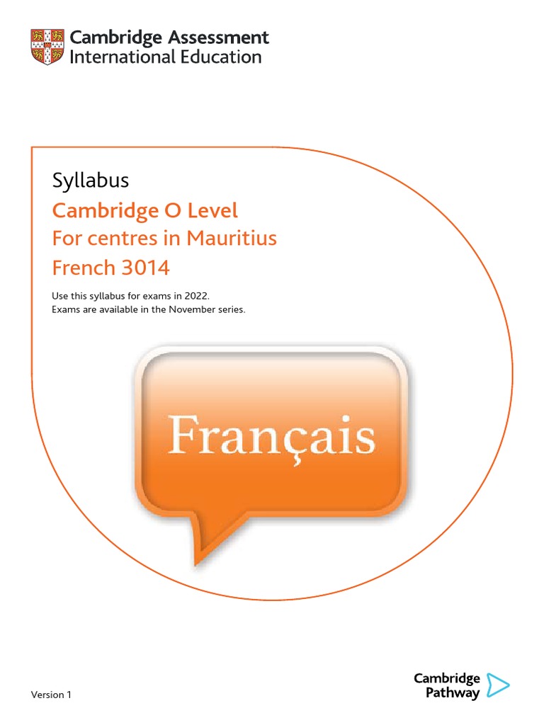 Syllabus Cambridge O Level For Centres in Mauritius French 3014 PDF