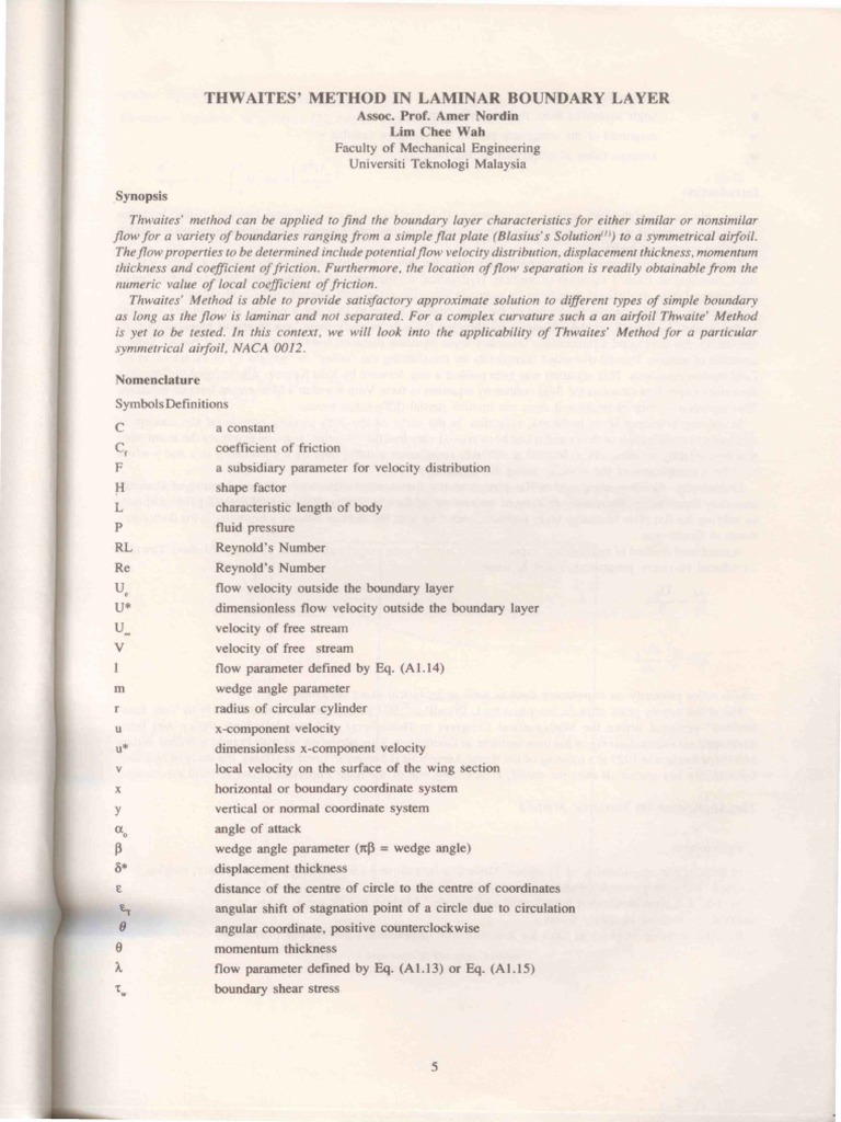 Thwaites' Method in Laminar Boundary Layer PDF Airfoil Boundary Layer