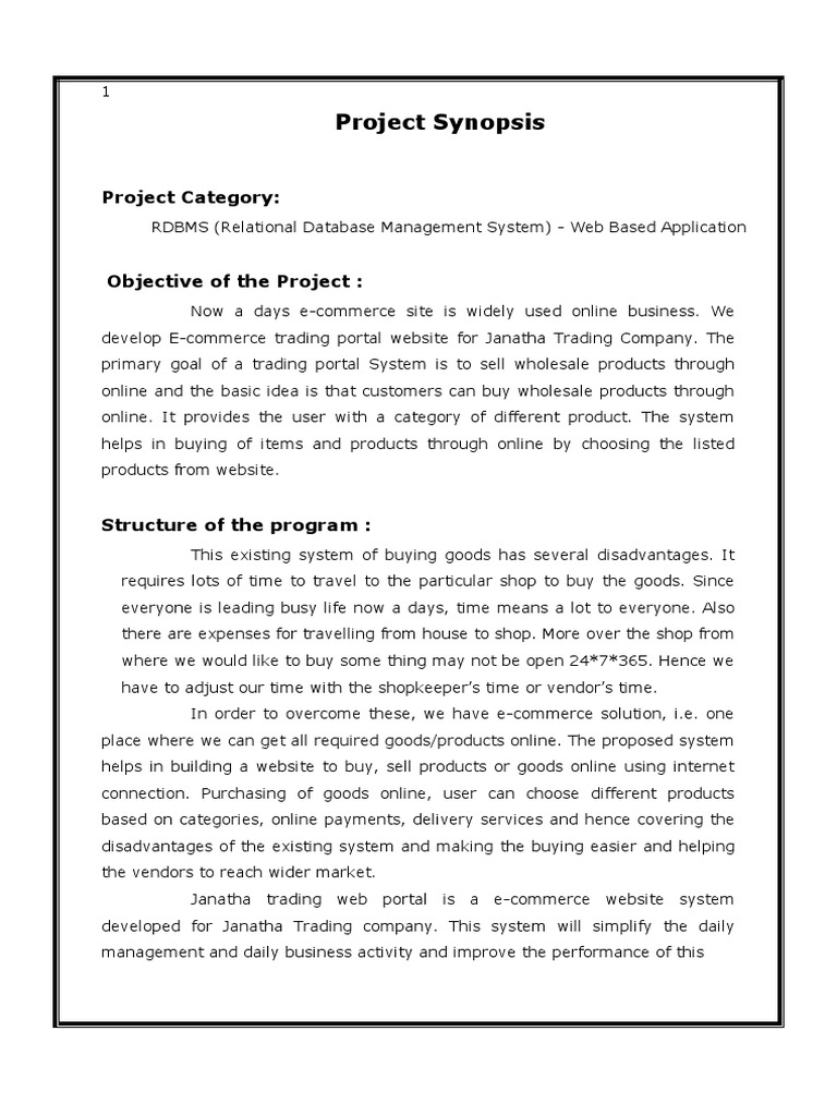 Project Synopsis | PDF | E Commerce | Retail