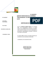 Certificado de Pollos Bolivia