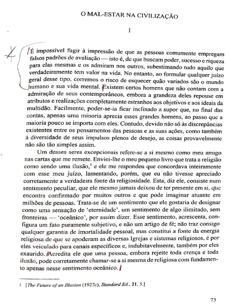 FREUD, S. O Mal Estar Na Civilização (I e V) PDF Sentimento Pensamento