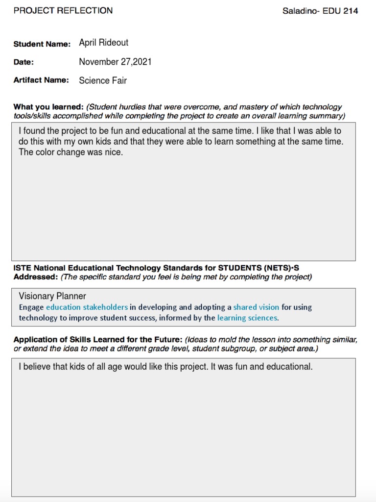 Science Fair Reflection 1 | PDF