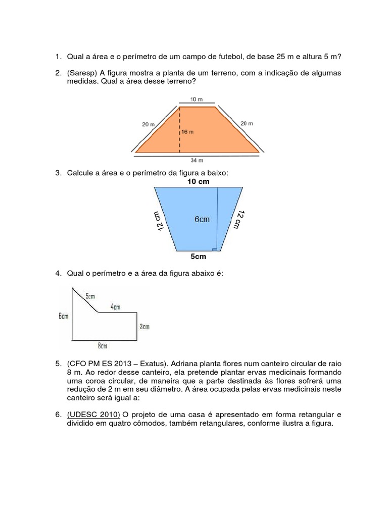 Exercícios Perímetro e Área | PDF