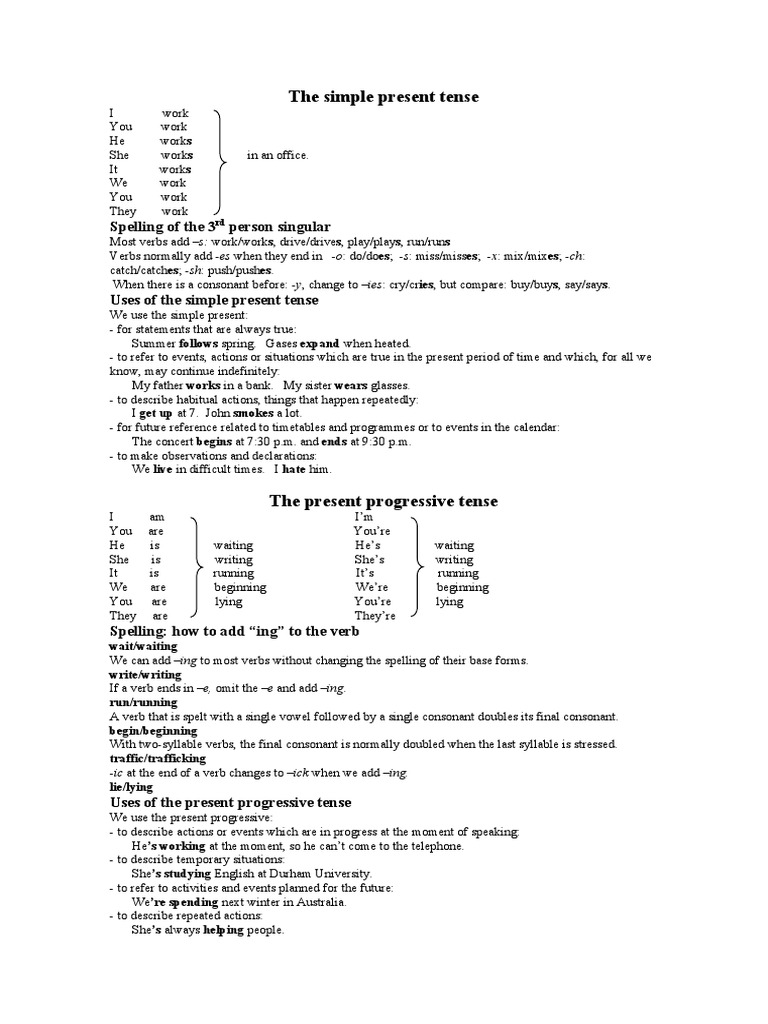 Simple Present and Present Progressive | PDF | Linguistic Morphology ...