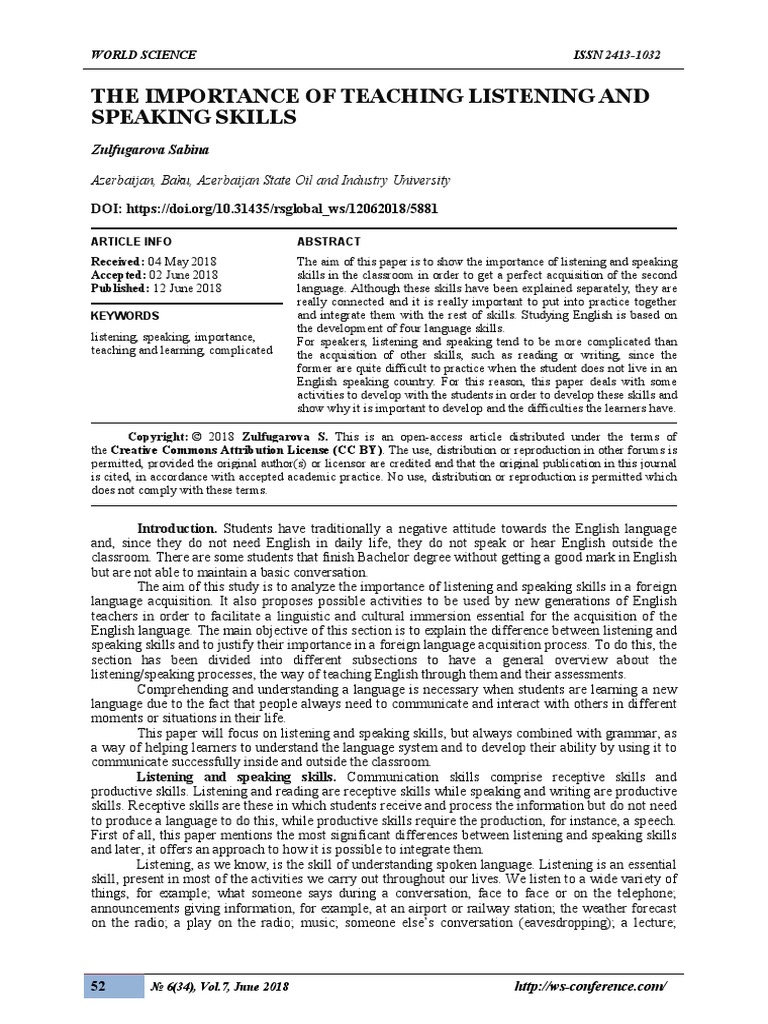 The Importance of Teaching Listening and | PDF | Perception | Language ...