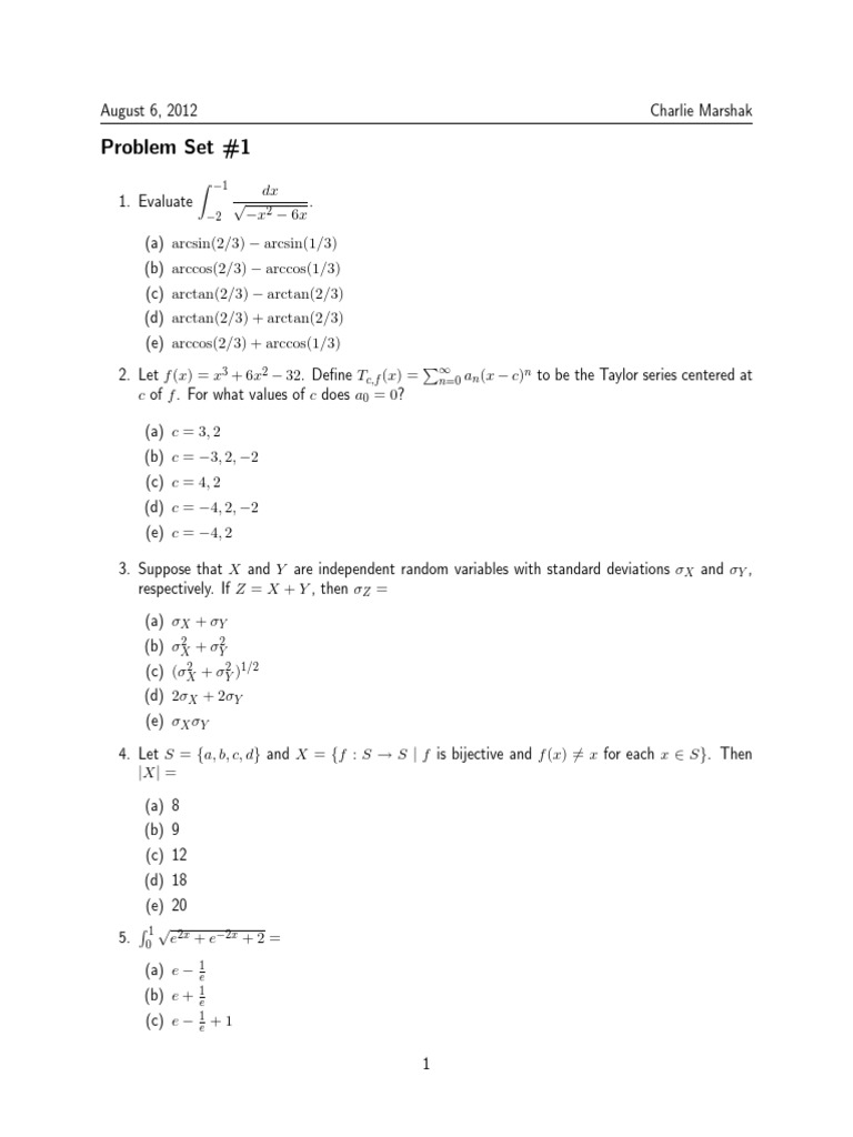 GRE Subject Test PDF Matrix (Mathematics) Mathematics