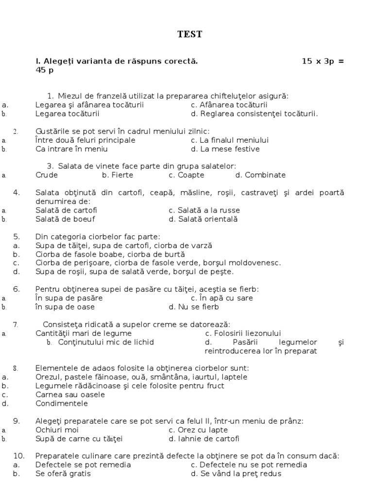 Test Ex Bucatar | PDF