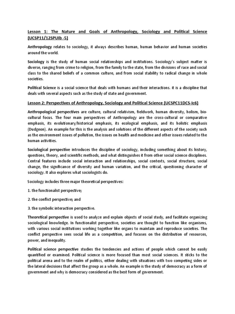 Ucsp Handout Lesson 1 and 2 | PDF | Sociology | Anthropology