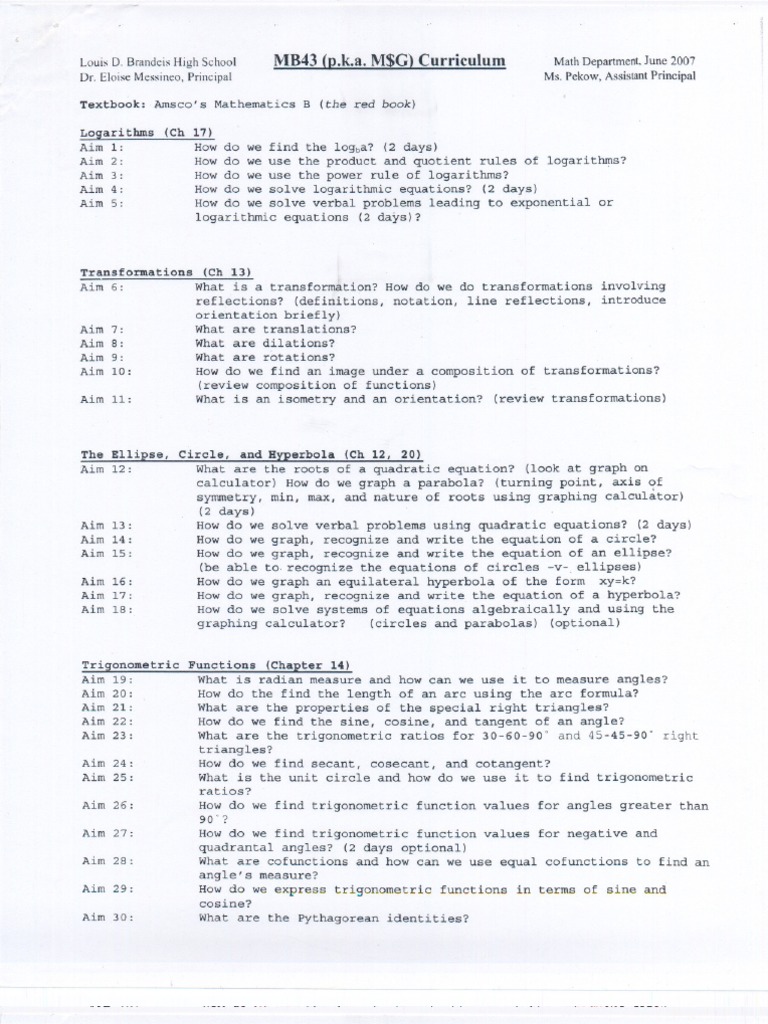 Math Curriculum Overview and Aims | PDF | Trigonometric Functions ...