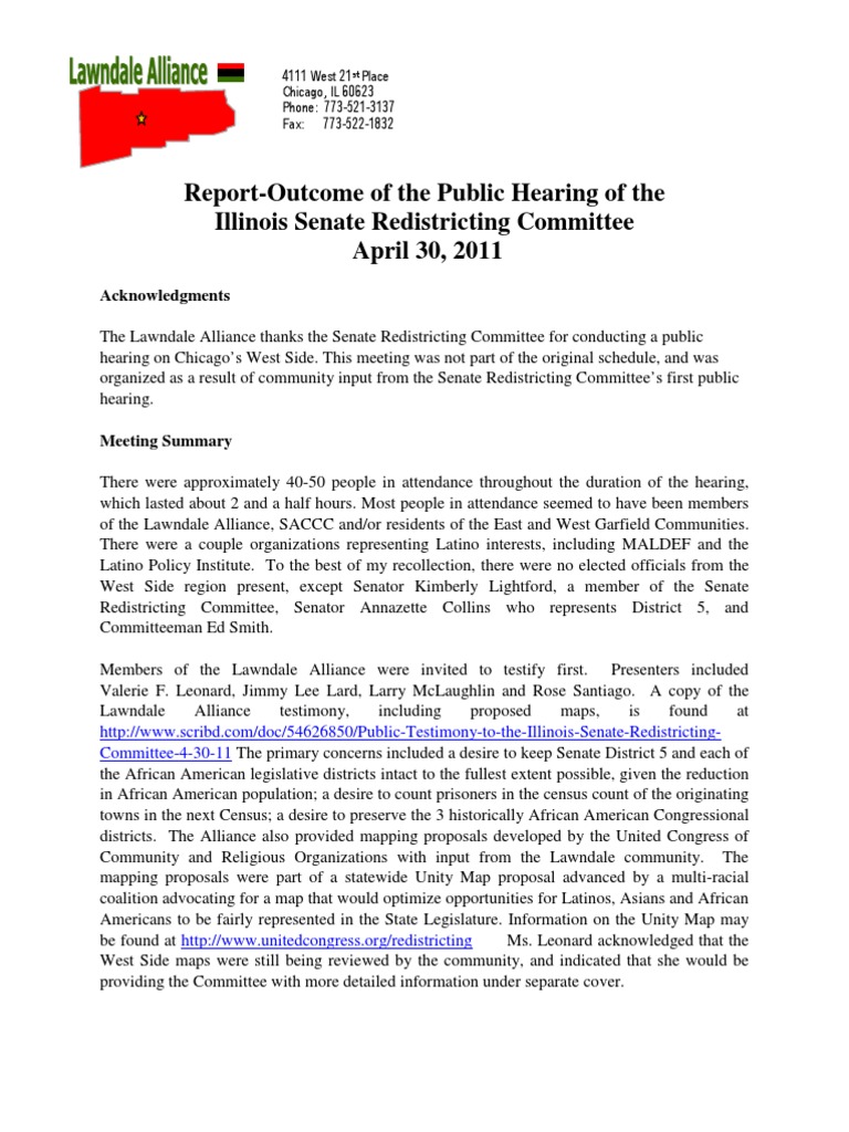 Report Redistricting Hearing 4 30 11 Pdf United States Congress