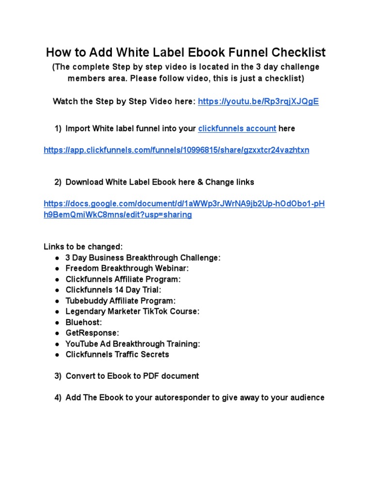 White Label Ebook Funnel Checklist Guide | PDF | Computing | Internet