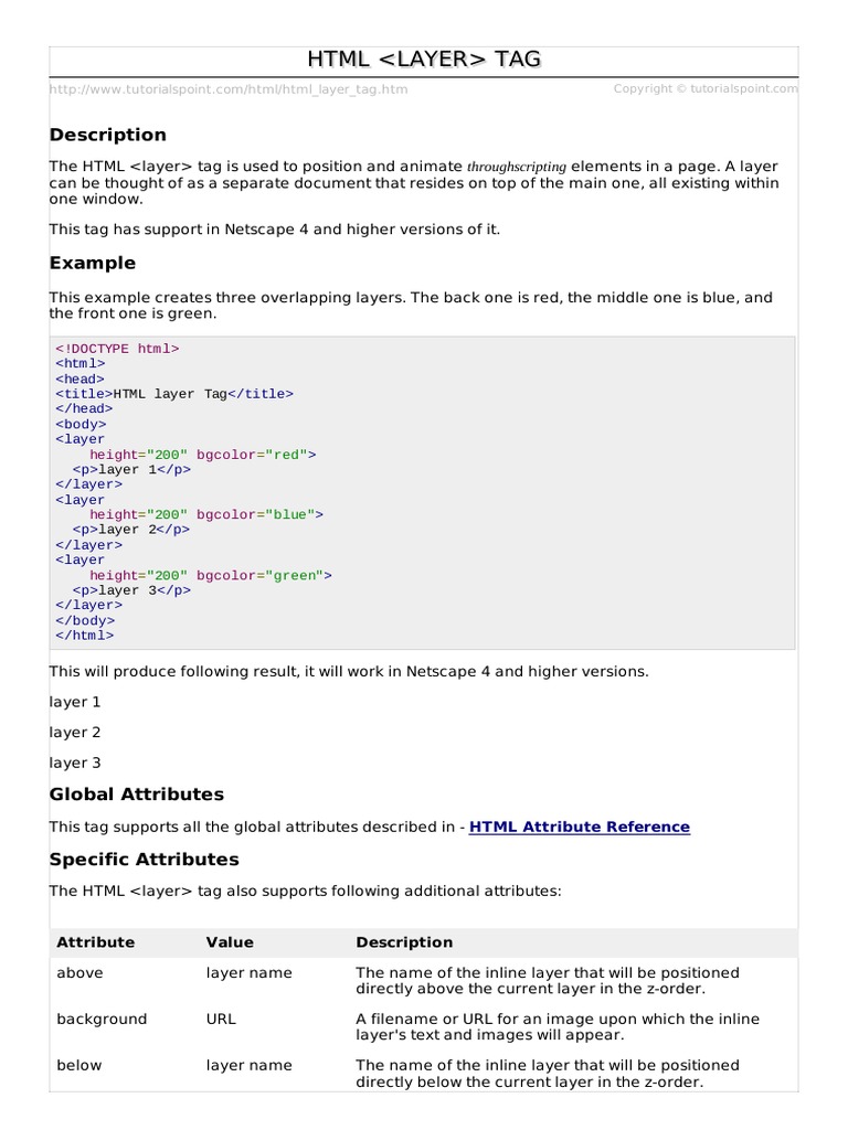 HTML Layer Tag | PDF | Html Element | Html