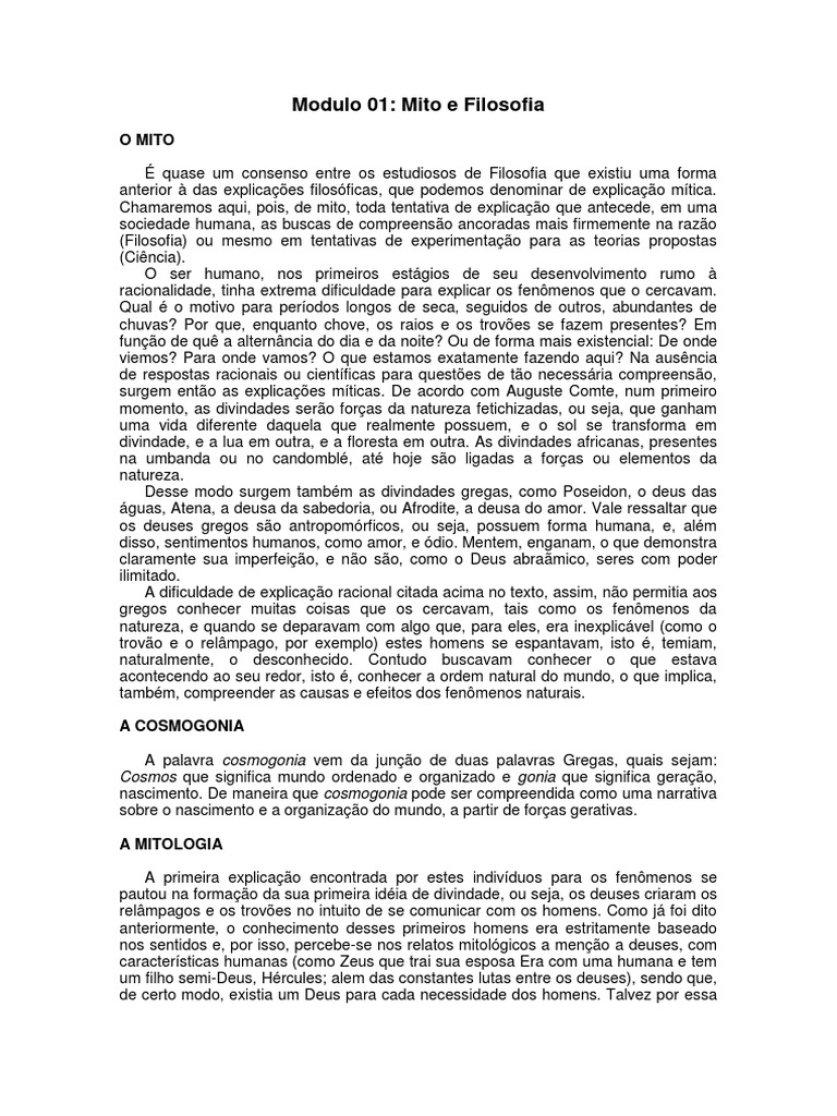 Modulo 01 Mito e Filosofia | PDF | Mitologia grega | Logotipos