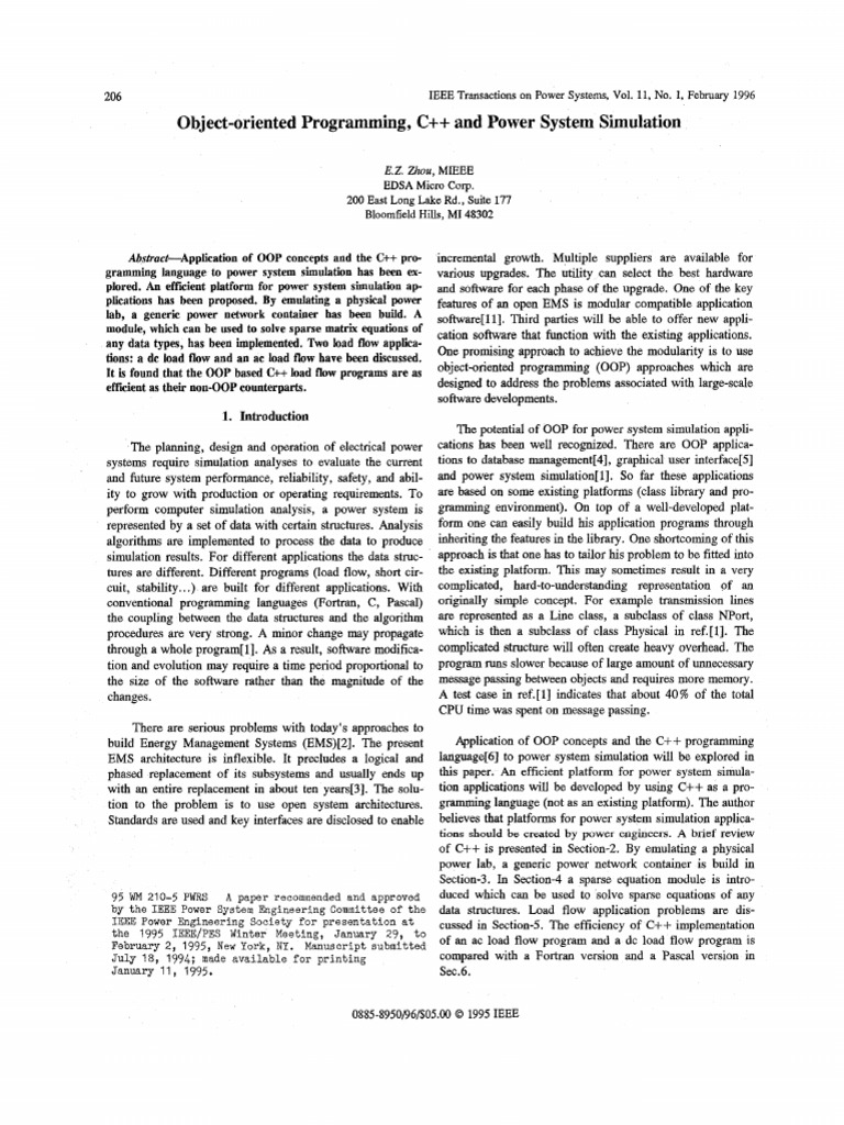 Object-Oriented Programming, C++ and Power System Simulation | PDF ...