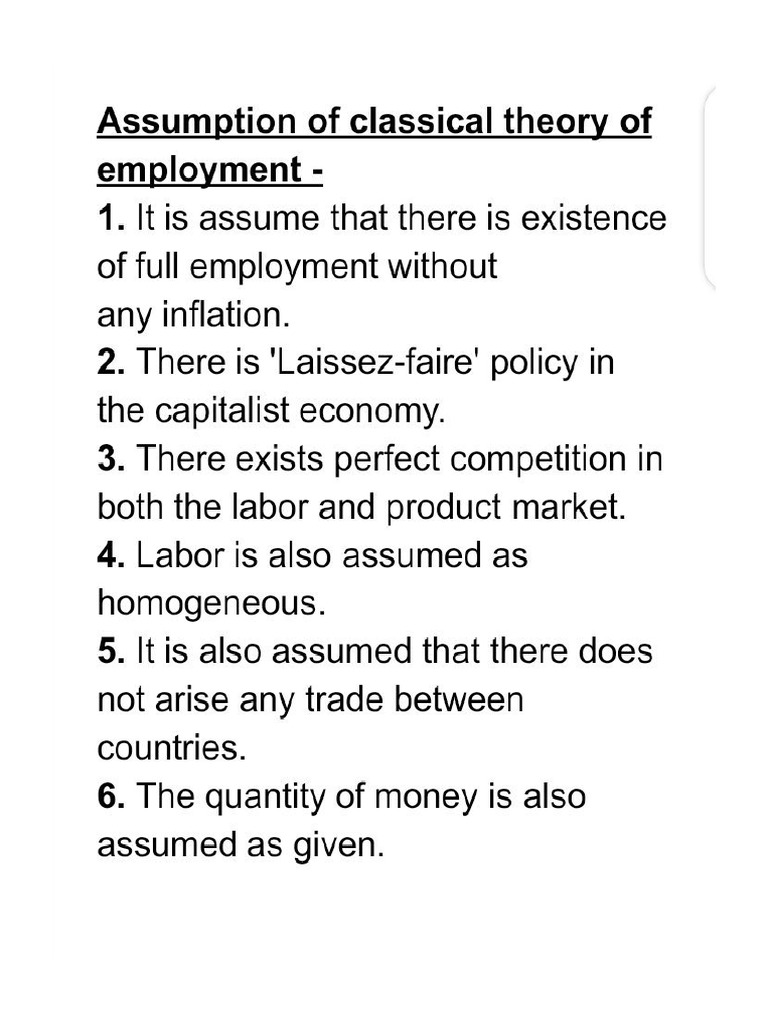 Assumption of Classical Theory of Employment PDF