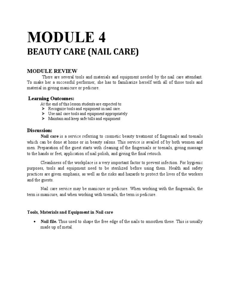 Beauty Care (Nail Care) Module Review PDF Nail (Anatomy) Hygiene