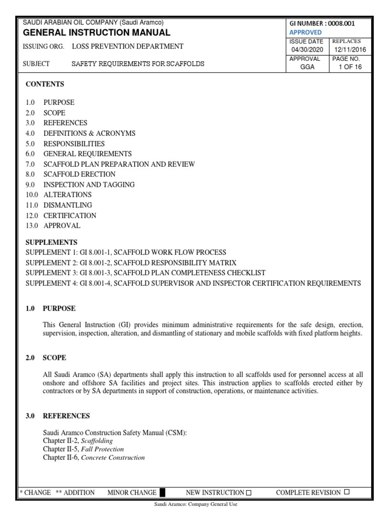 Aramco Safety Requirements for Scaffolds | PDF | Scaffolding | Economic ...
