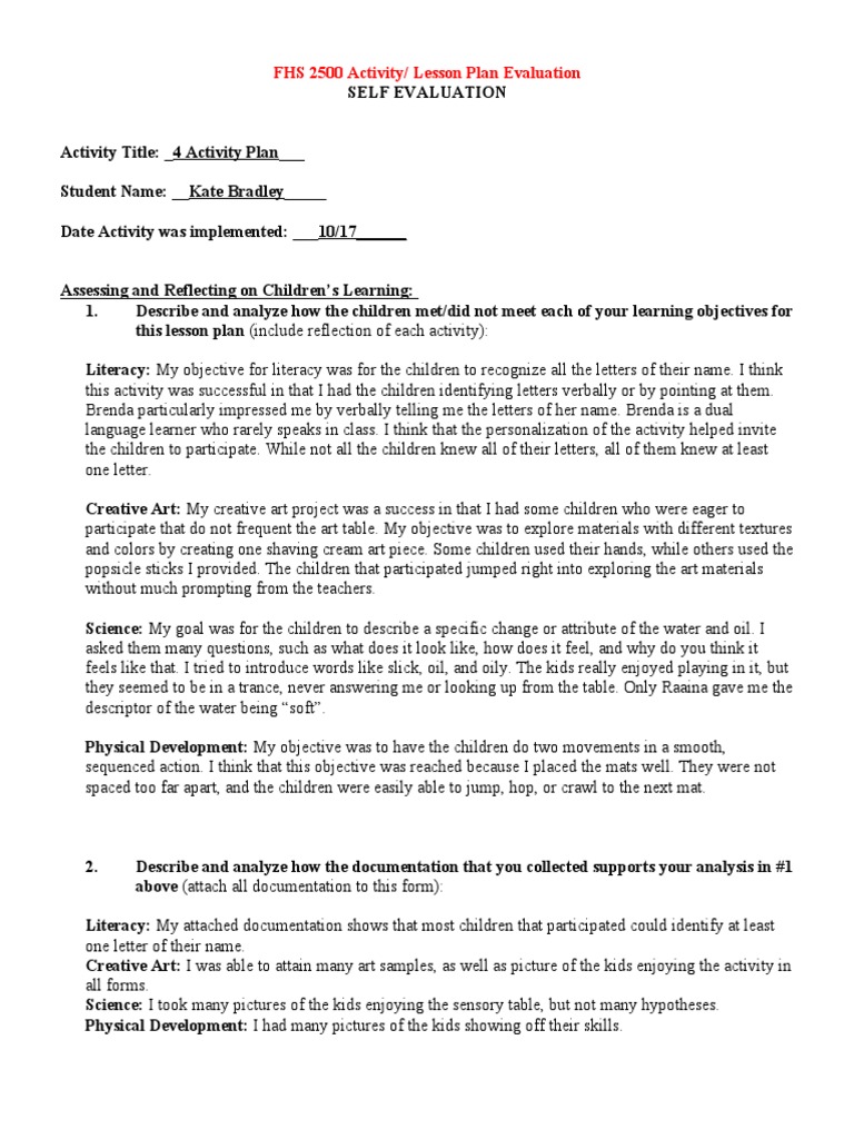 4 Activities Self Evaluation | PDF | Lesson Plan | Letter Case