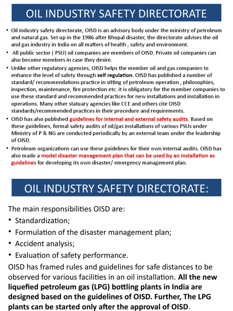 Oil Industry Safety Directorate Guidelines For Internal and External