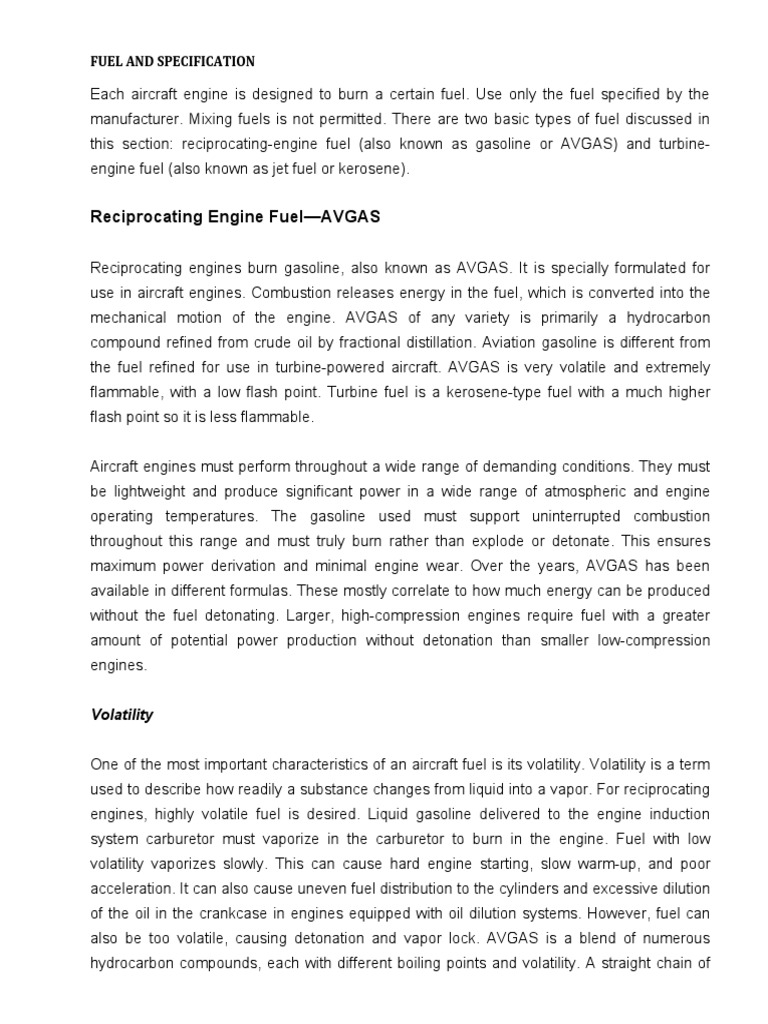 Reciprocating Engine FuelAVGAS PDF Jet Fuel Gasoline