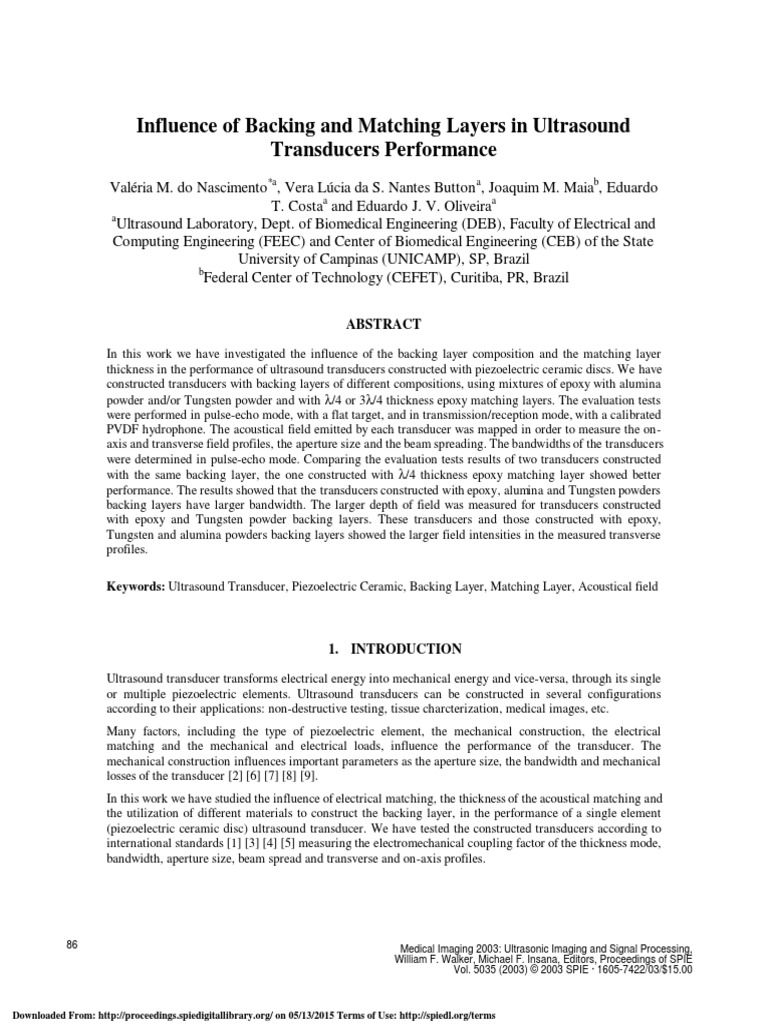 Influence of Backing and Matching Layers in Ultrasound Transducers