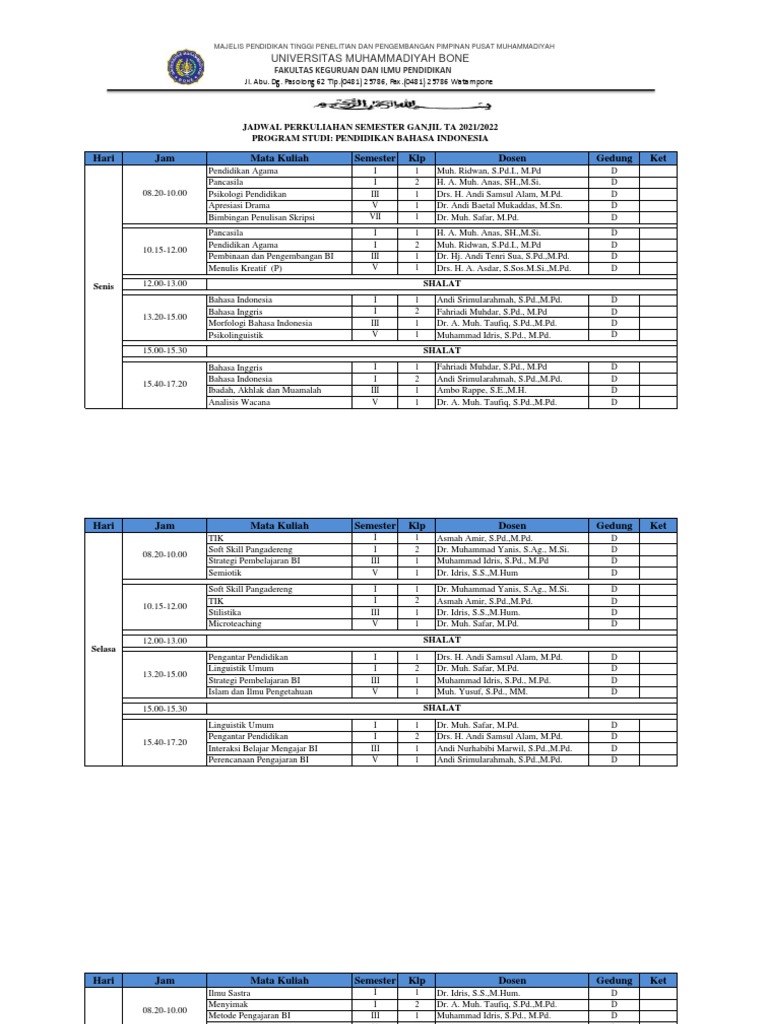 Jadwal Perkuliahan Semester Ganjil | PDF | Ilmu Sosial | Pengembangan Diri