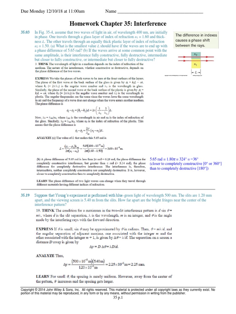 Homework Chapter 35: Interference | PDF | Wavelength | Physics