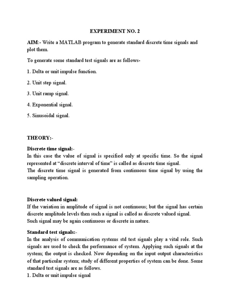 Experiment No. 2 AIM:-Write A MATLAB Program To Generate Standard ...